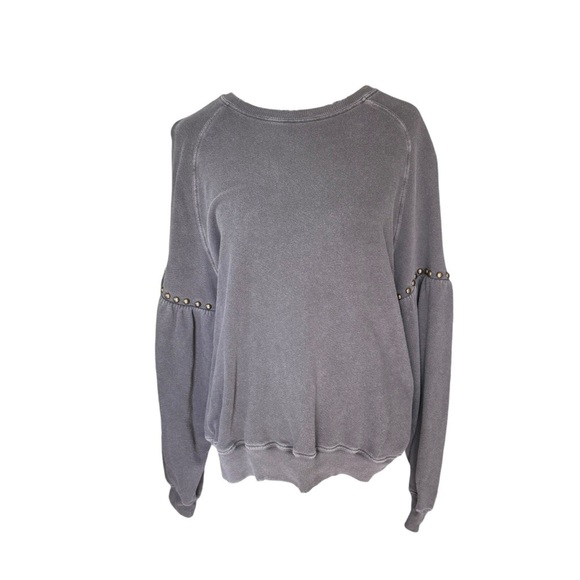 THE GREAT. - The Bishop Sleeve Sweatshirt in Wash Black with Studs Sz 1/S - Picture 4 of 12